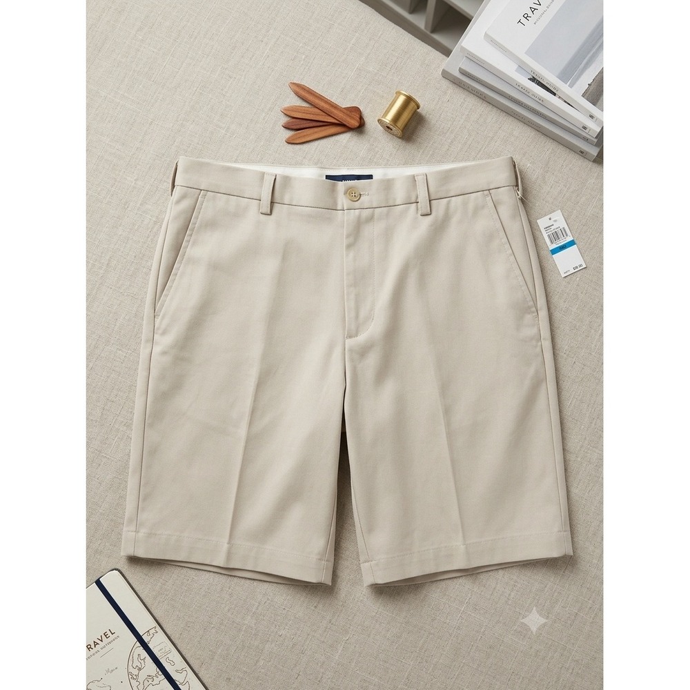 IZOD Mens Stonedust Beige Flat Front Shorts Size 36 New NWT Golf Casual 477501